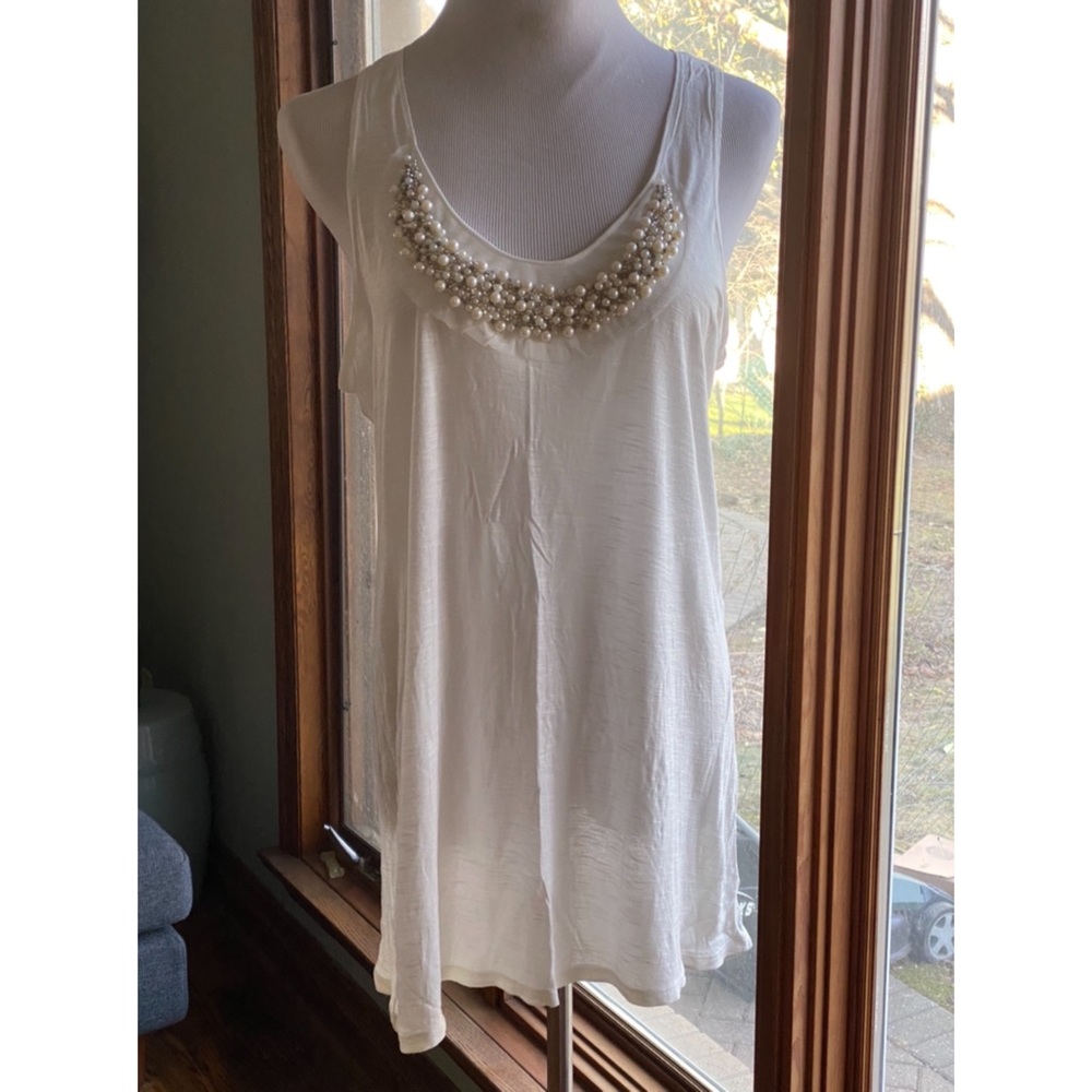 Loveappella Beaded Bodice Tank In Cream
